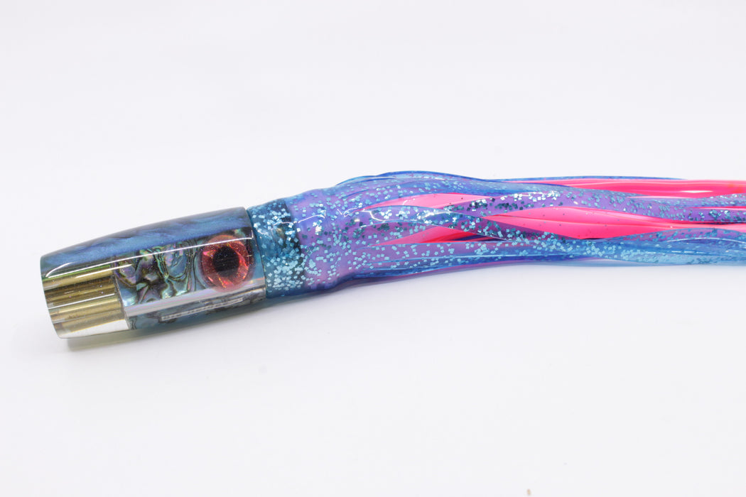 Big Reidee Lures Blue Bubble Gum Paua Shell Blue Back 4-Hole Pusher 9" 6.6oz Skirted