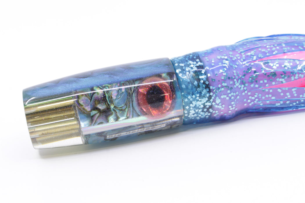 Big Reidee Lures Blue Bubble Gum Paua Shell Blue Back 4-Hole Pusher 9" 6.6oz Skirted