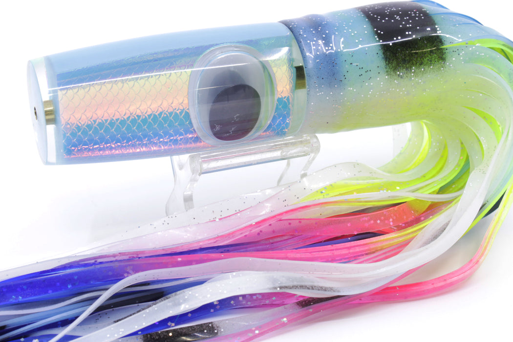 Koya Lures Ice Rainbow Scale Doll Eyes Hard Head 12" 9oz Skirted Blue-Black/Rainbow