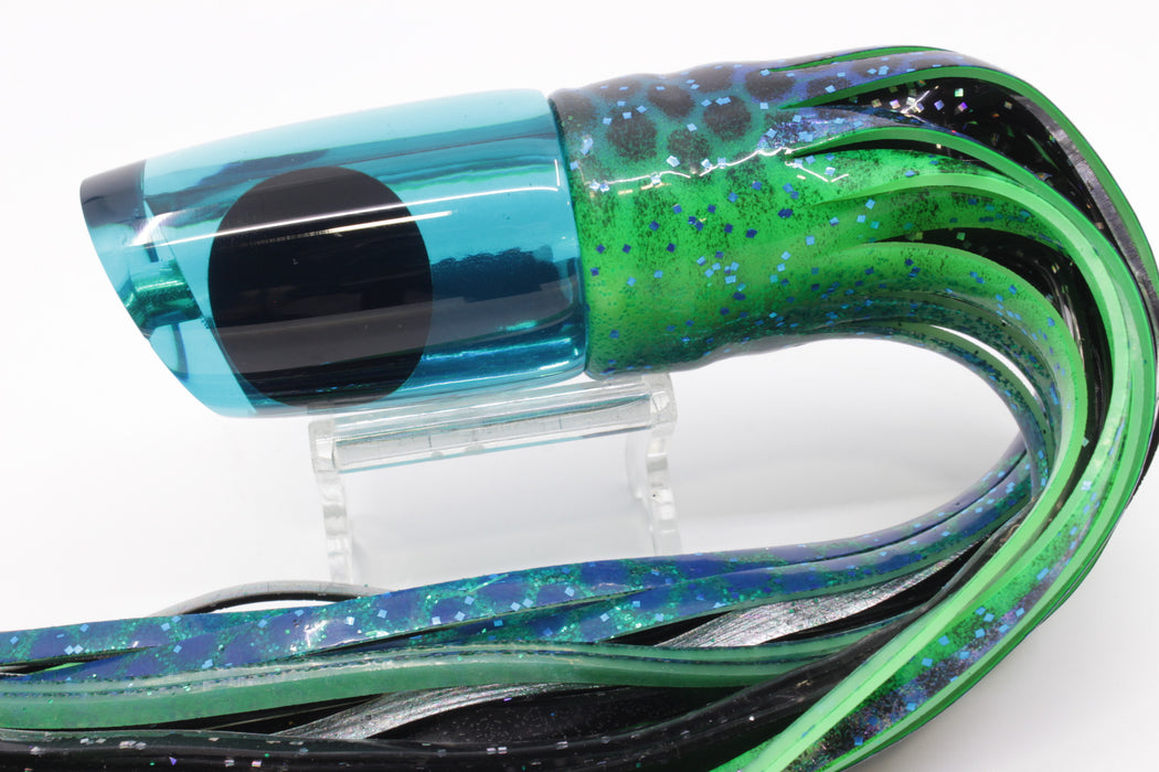 Koya Lures Turquoise Chrome Small Poi Dog 10" 6.5oz Skirted Black Dot-Blue Dot