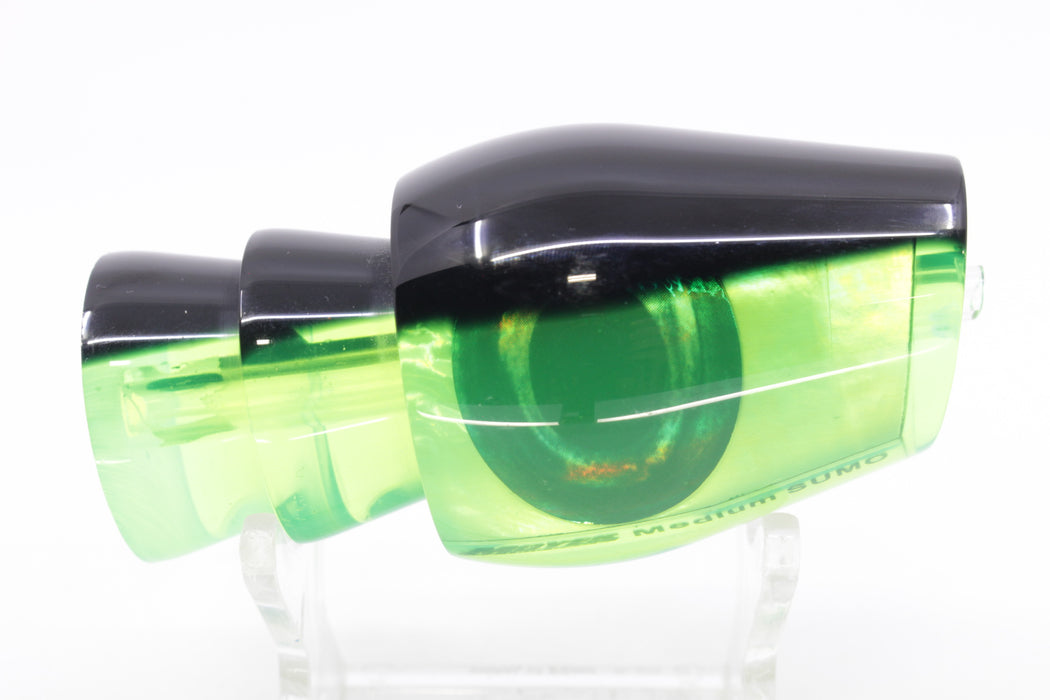 Moyes Lures Lime Green MOP Black Back Taxi Eyes Medium Sumo 12" 3.7oz