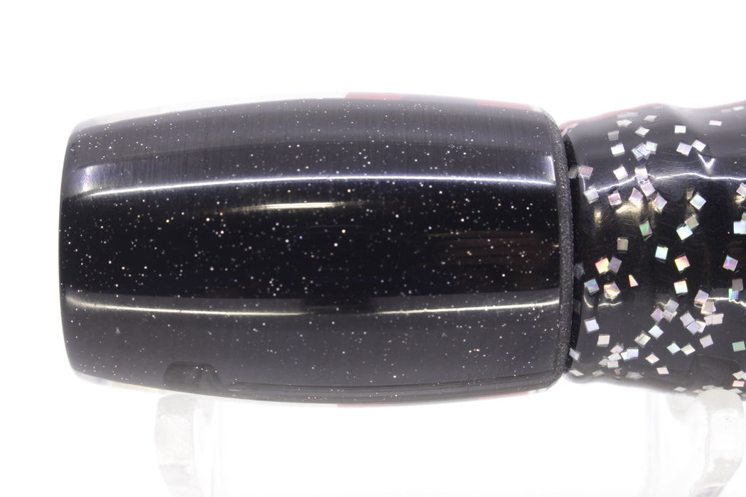 Coggin Lures White MOP Black Back 4-Hole Hualalai Tado Invert 7" 3.5oz Skirted Black