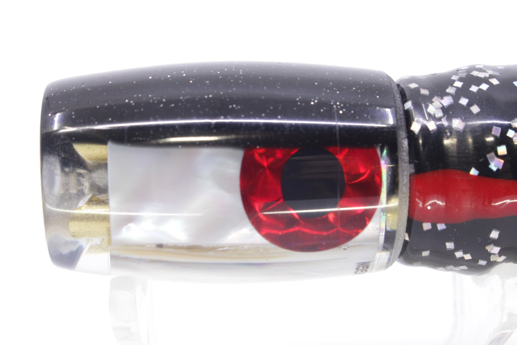 Coggin Lures White MOP Black Back 4-Hole Hualalai Tado Invert 7" 3.5oz Skirted Black