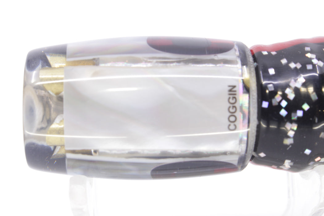 Coggin Lures White MOP Black Back 4-Hole Hualalai Tado Invert 7" 3.5oz Skirted Black