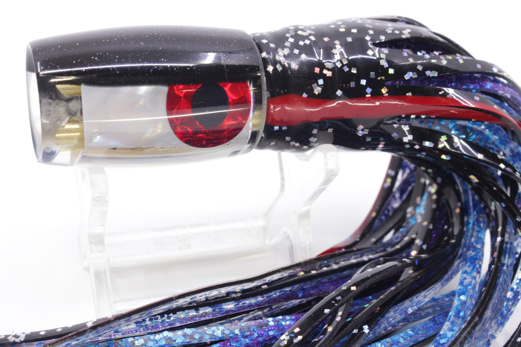 Coggin Lures White MOP Black Back 4-Hole Hualalai Tado Invert 7" 3.5oz Skirted Black