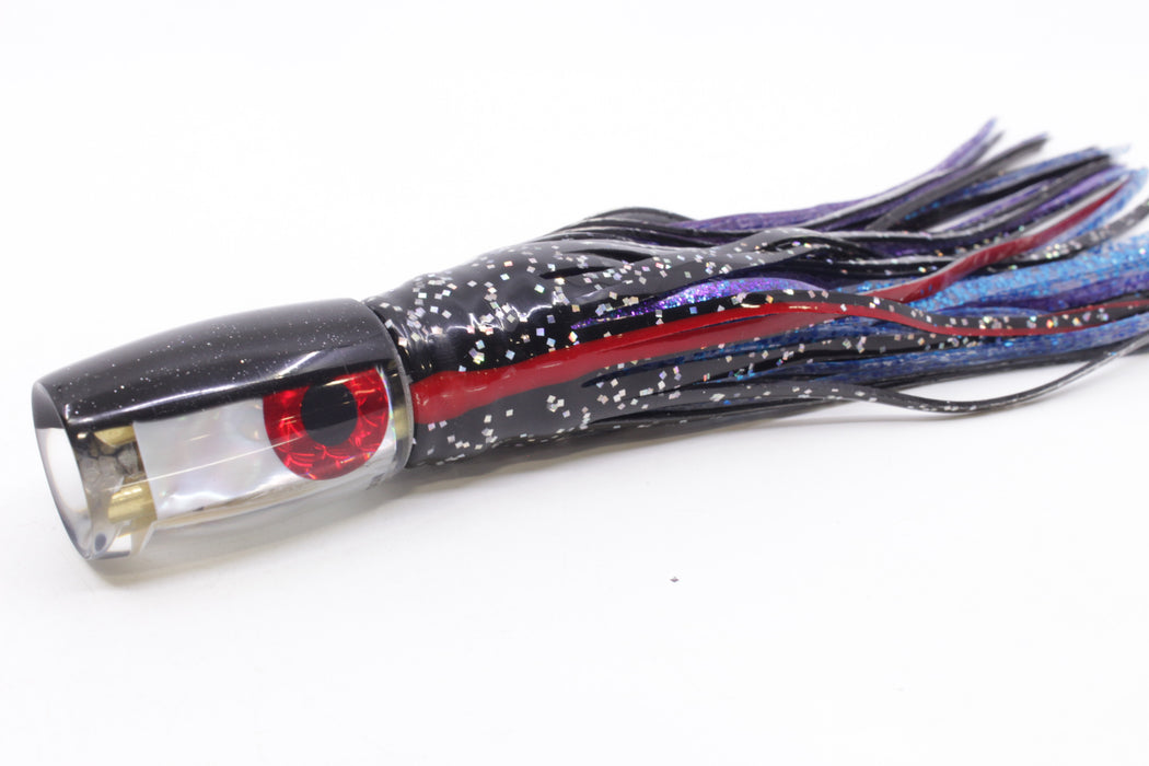 Coggin Lures White MOP Black Back 4-Hole Hualalai Tado Invert 7" 3.5oz Skirted Black