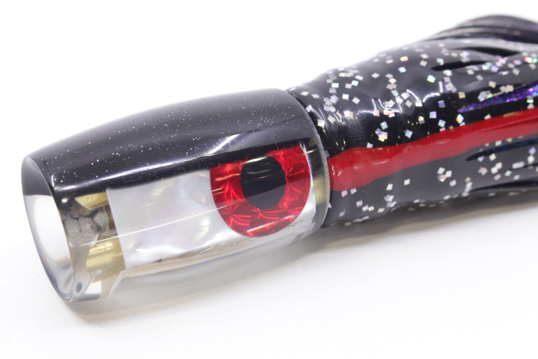 Coggin Lures White MOP Black Back 4-Hole Hualalai Tado Invert 7" 3.5oz Skirted Black