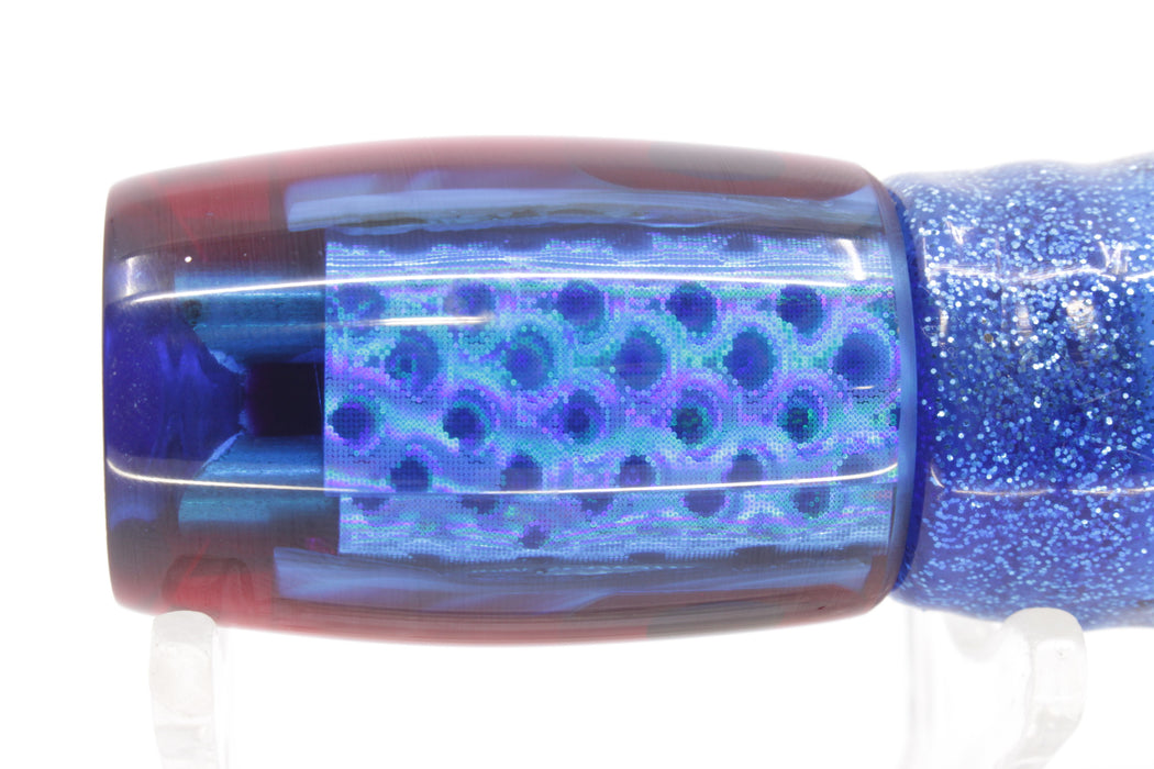 Coggin Lures White MOP Blue-Red Back 4-Hole Hualalai Tado Invert 7" 3.5oz Skirted Blue-Silver