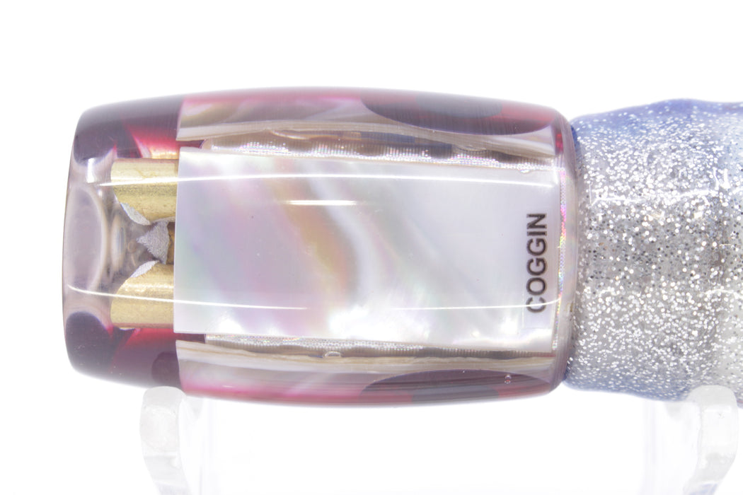 Coggin Lures White MOP Blue-Red Back 4-Hole Hualalai Tado Invert 7" 3.5oz Skirted Blue-Silver