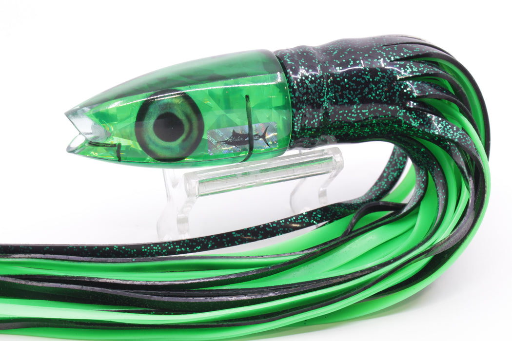 Aloha Lures Green Rainbow Flake Super Ninja 9" 6oz Skirted Black/Green