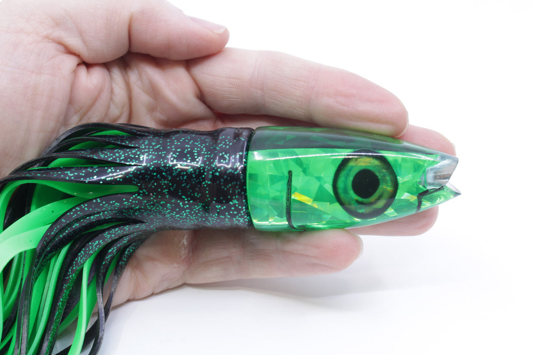 Aloha Lures Green Rainbow Flake Super Ninja 9" 6oz Skirted Black/Green