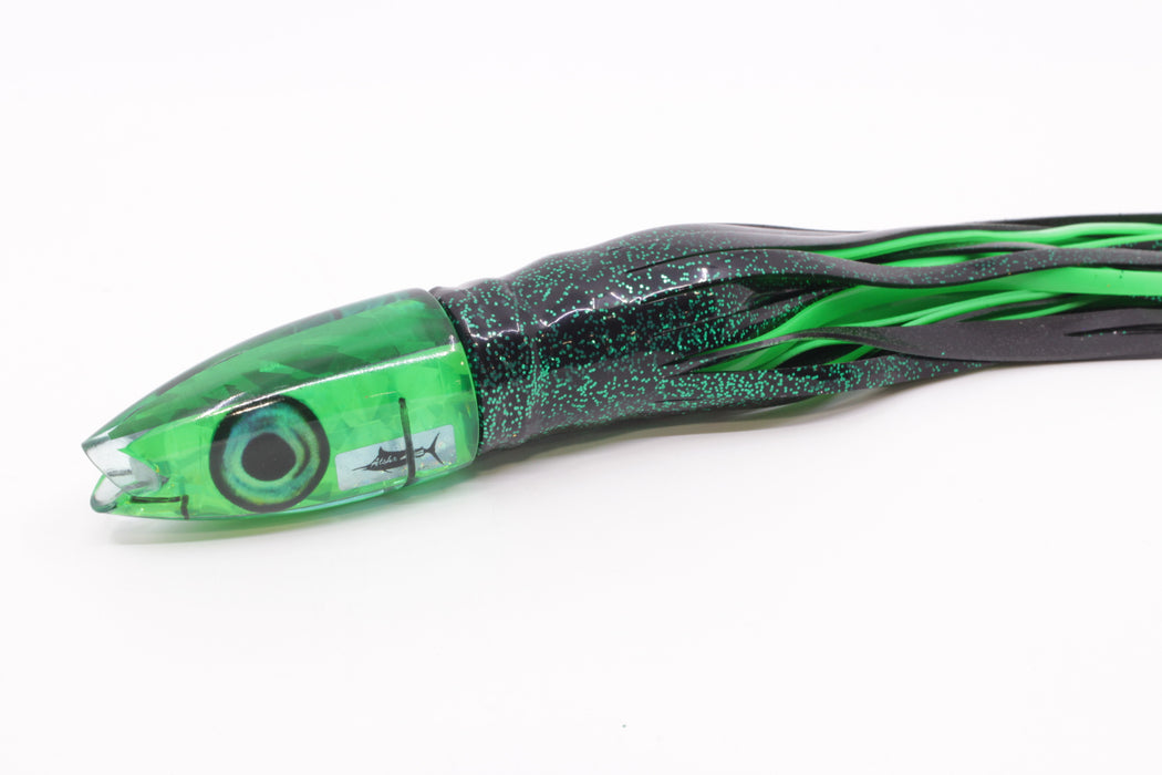 Aloha Lures Green Rainbow Flake Super Ninja 9" 6oz Skirted Black/Green