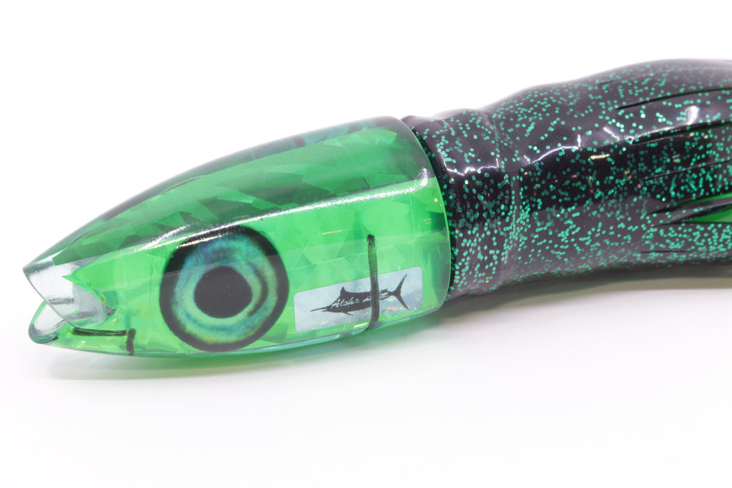 Aloha Lures Green Rainbow Flake Super Ninja 9" 6oz Skirted Black/Green