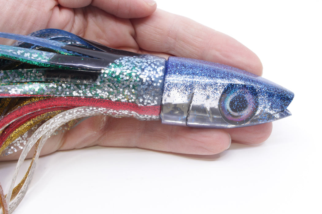 Aloha Lures Mirrored Blue Back Natural Eyes Super Ninja 9" 6oz Skirted Evil