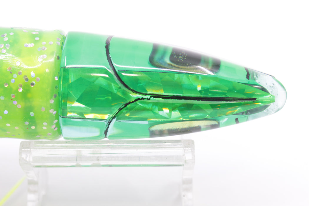 Aloha Lures Green Rainbow Flake Super Ninja 9" 6oz Skirted Chartreuse with Blue Stripes