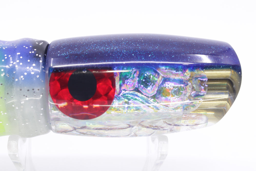 Coggin Lures Ice Rainbow Dichro Blue Back 4-Hole Kilauea Tado Scoop 9" 6oz Skirted