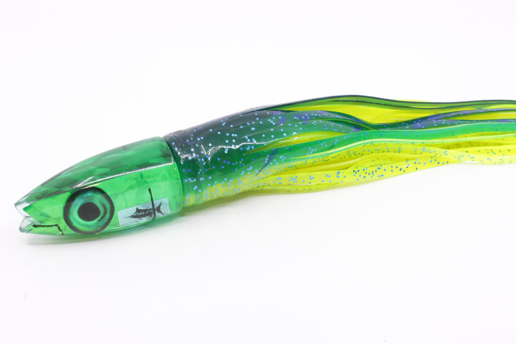 Aloha Lures Green Rainbow Flake Super Ninja 9" 6oz Skirted Mahi