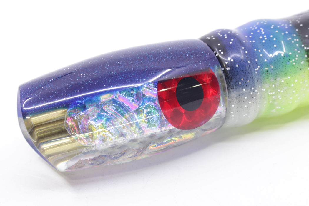 Coggin Lures Ice Rainbow Dichro Blue Back 4-Hole Kilauea Tado Scoop 9" 6oz Skirted