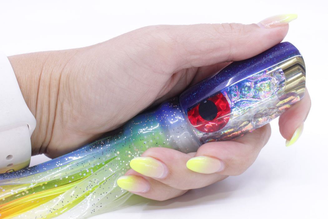 Coggin Lures Ice Rainbow Dichro Blue Back 4-Hole Kilauea Tado Scoop 9" 6oz Skirted