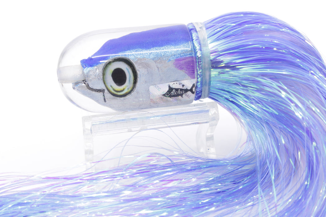 Aloha Lures Blue-Ice Blue Back Purple Fins Magic Malolo 9" 4oz Flashabou Dark Blue/White