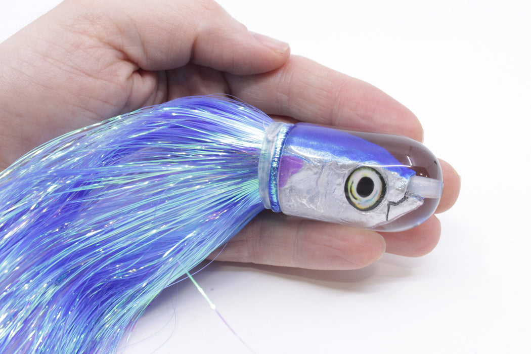 Aloha Lures Blue-Ice Blue Back Purple Fins Magic Malolo 9" 4oz Flashabou Dark Blue/White