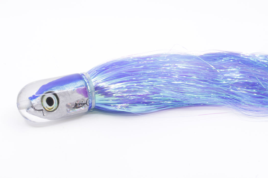 Aloha Lures Blue-Ice Blue Back Purple Fins Magic Malolo 9" 4oz Flashabou Dark Blue/White