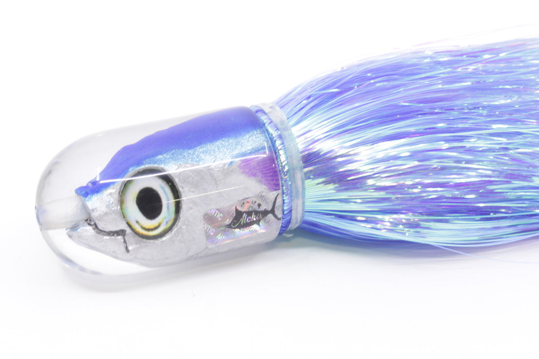 Aloha Lures Blue-Ice Blue Back Purple Fins Magic Malolo 9" 4oz Flashabou Dark Blue/White