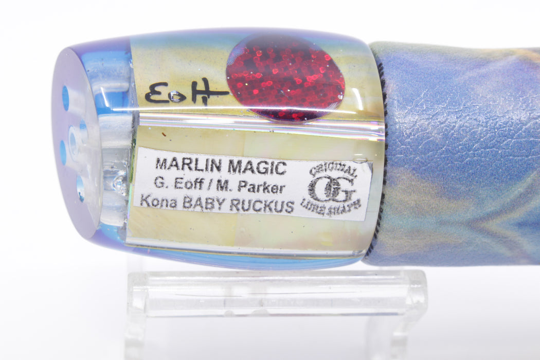 Marlin Magic Golden MOP Blue Back Red Eyes 4-Hole Baby Ruckus 10" 5.5oz ALV Tuna