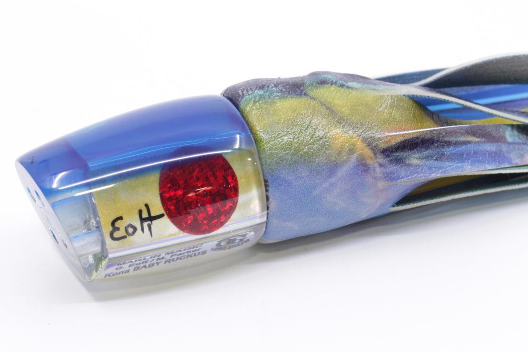 Marlin Magic Golden MOP Blue Back Red Eyes 4-Hole Baby Ruckus 10" 5.5oz ALV Tuna