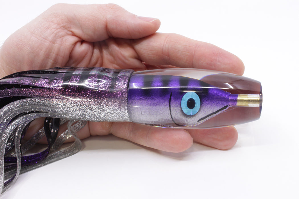 Tsutomu Lures Purple-Black Stripes Fish Head Moke Invert 9" 7oz Skirted Purple Aurora