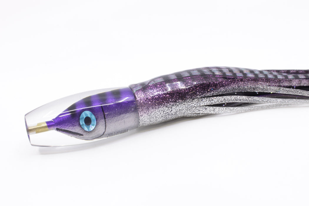 Tsutomu Lures Purple-Black Stripes Fish Head Moke Invert 9" 7oz Skirted Purple Aurora