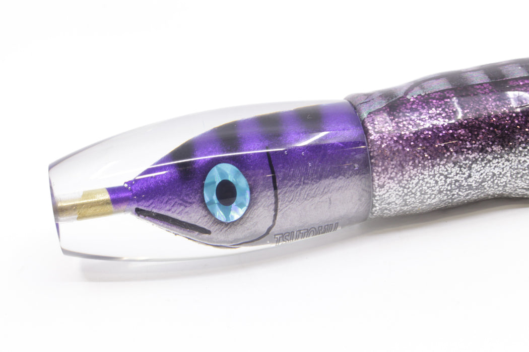 Tsutomu Lures Purple-Black Stripes Fish Head Moke Invert 9" 7oz Skirted Purple Aurora
