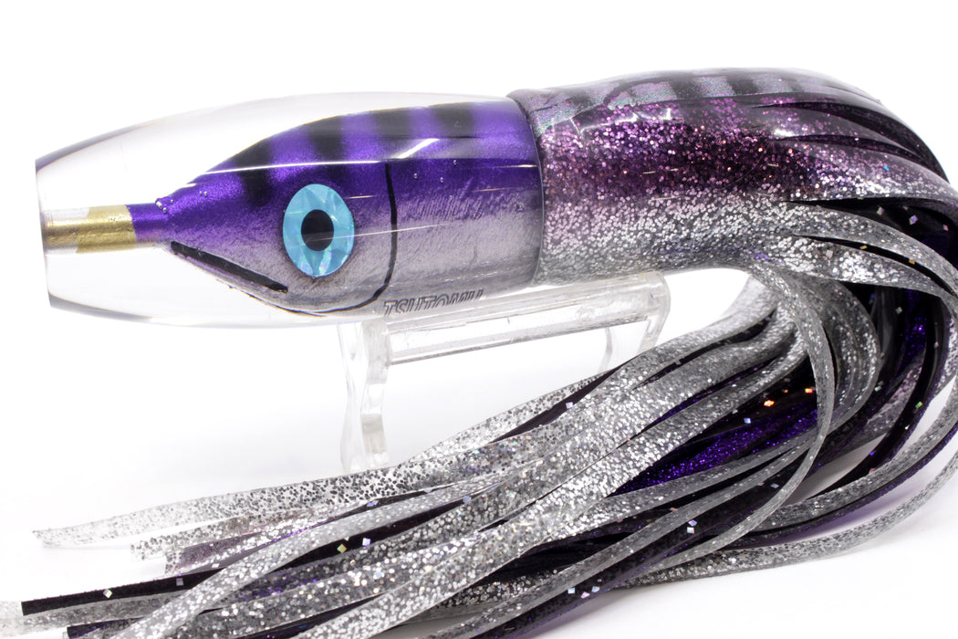 Tsutomu Lures Purple-Black Stripes Fish Head Moke Invert 9" 7oz Skirted Purple Aurora