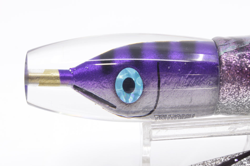 Tsutomu Lures Purple-Black Stripes Fish Head Moke Invert 9" 7oz Skirted Purple Aurora