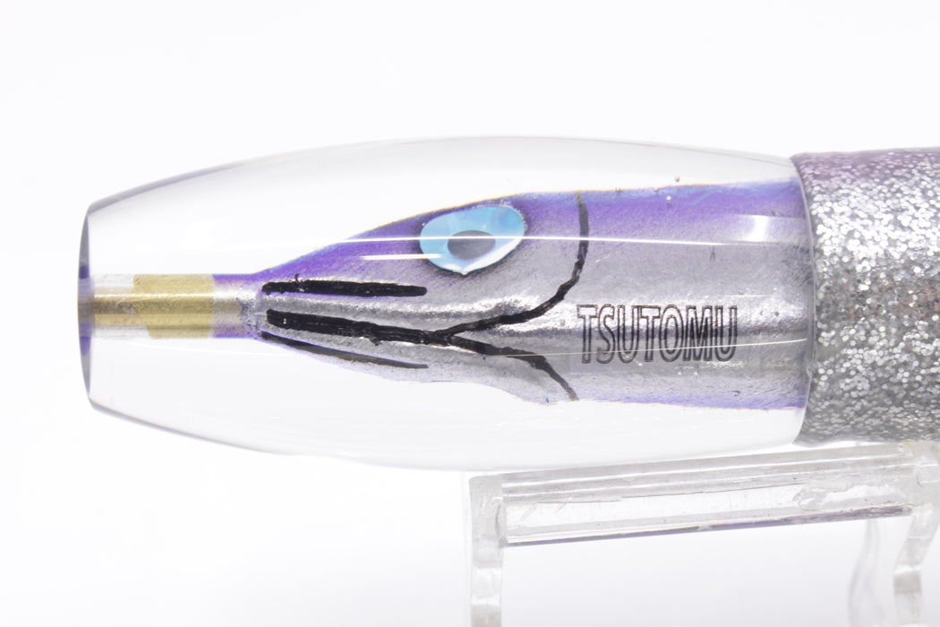 Tsutomu Lures Purple-Black Stripes Fish Head Moke Invert 9" 7oz Skirted Purple Aurora