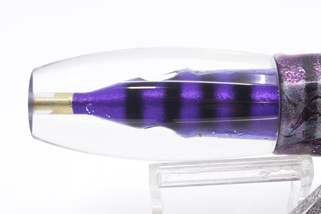 Tsutomu Lures Purple-Black Stripes Fish Head Moke Invert 9" 7oz Skirted Purple Aurora