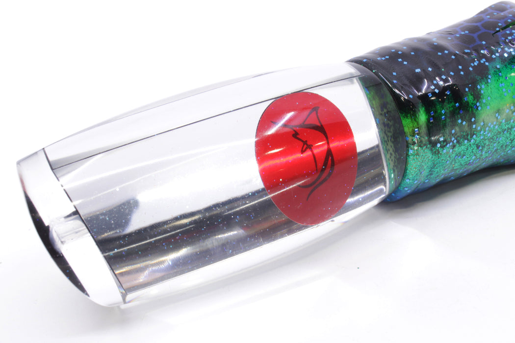 Bonze Lures Clear Mirrored Red Eyes Violator 14" 17oz Skirted Black Dots-Blue Dots