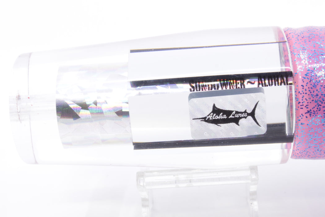 Aloha Lures Clear Mirrored Silver Rainbow Sundowner 14" 11.5oz Skirted Pink