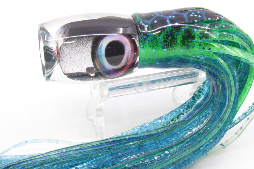 Aloha Lures Silver Chrome Black Back Taxi Eyes Small Beauty 7" 2.6oz Skirted