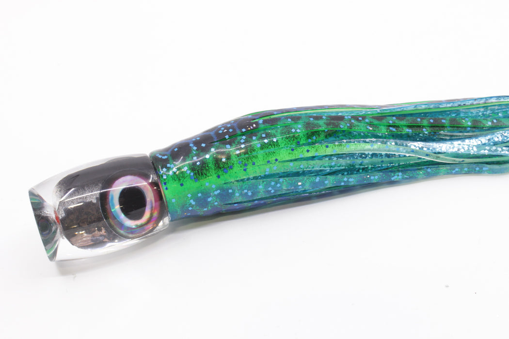 Aloha Lures Silver Chrome Black Back Taxi Eyes Small Beauty 7" 2.6oz Skirted