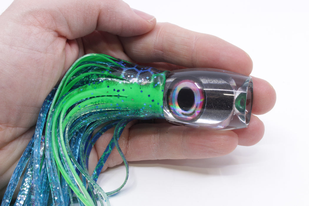 Aloha Lures Silver Chrome Black Back Taxi Eyes Small Beauty 7" 2.6oz Skirted