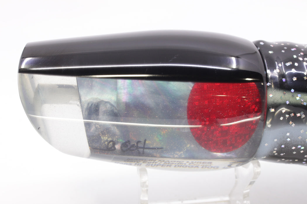 Marlin Magic Tahitian MOP Black Back Red Eyes Super Digga Dog 16" 15.5oz Skirted