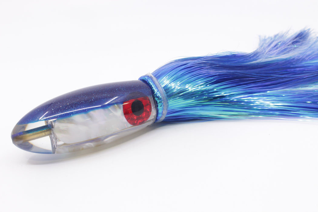 Coggin Lures Real White Ripple MOP Blue Back Da Bomb Bullet 9" 7.5oz Strobez Royal Blue