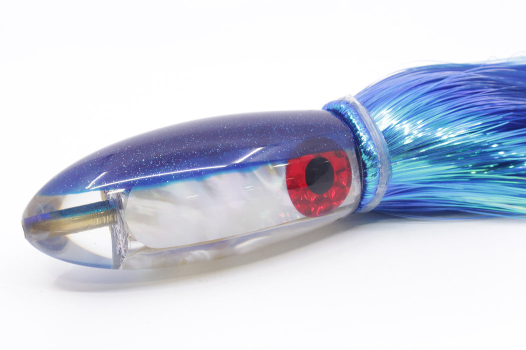 Coggin Lures Real White Ripple MOP Blue Back Da Bomb Bullet 9" 7.5oz Strobez Royal Blue