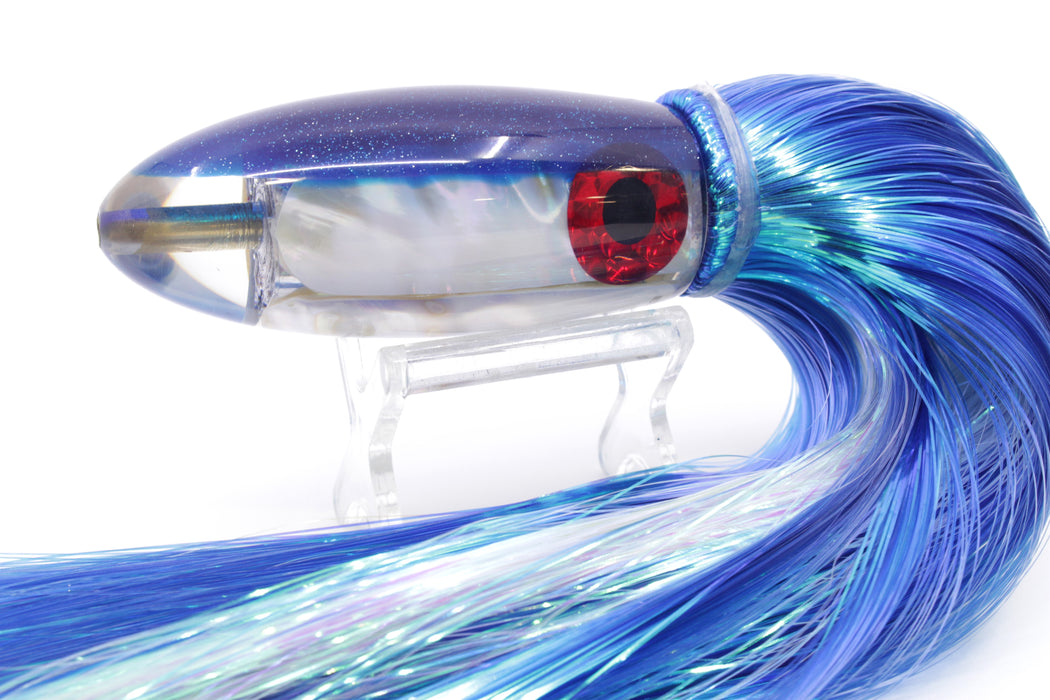 Coggin Lures Real White Ripple MOP Blue Back Da Bomb Bullet 9" 7.5oz Strobez Royal Blue