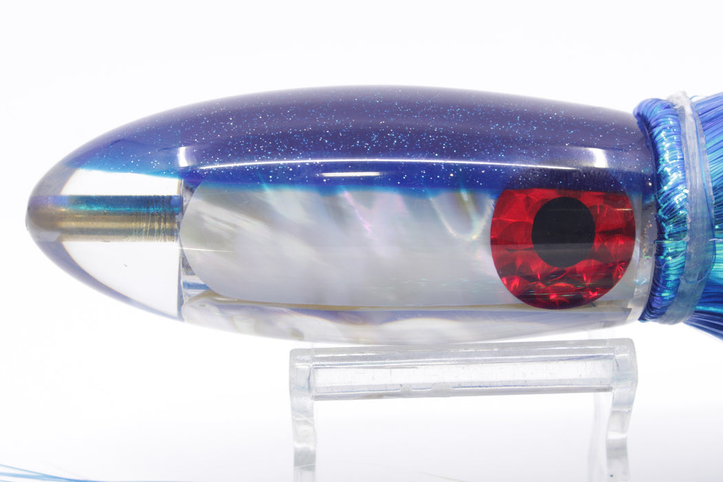 Coggin Lures Real White Ripple MOP Blue Back Da Bomb Bullet 9" 7.5oz Strobez Royal Blue