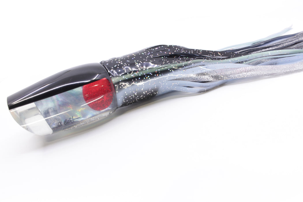 Marlin Magic Tahitian MOP Black Back Red Eyes Super Digga Dog 16" 15.5oz Skirted