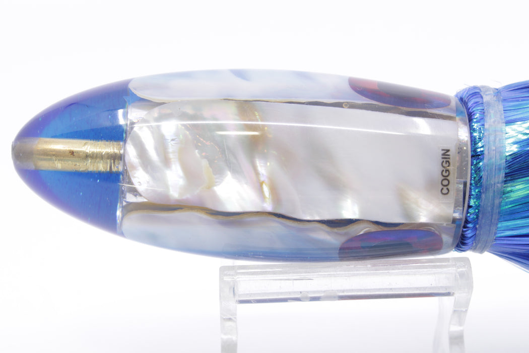 Coggin Lures Real White Ripple MOP Blue Back Da Bomb Bullet 9" 7.5oz Strobez Royal Blue