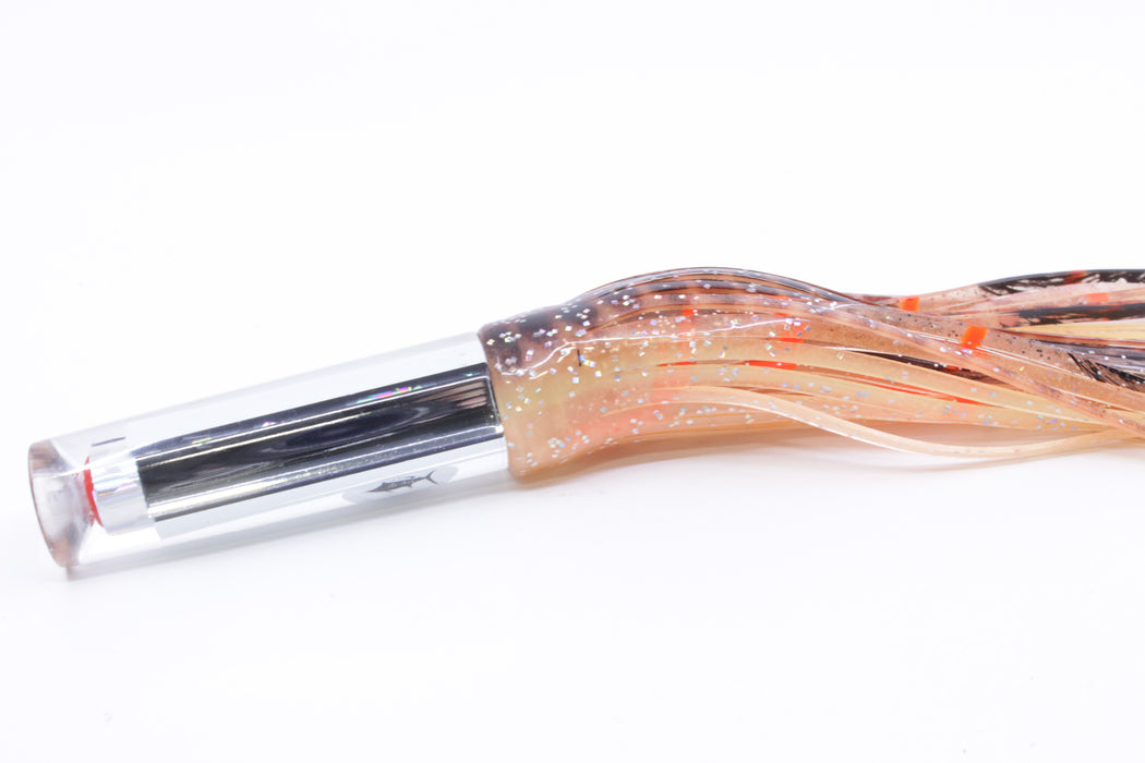 Aloha Lures Mirrored Large Crack Pipe 7" 3.5oz Skirted Orange with Black Dots