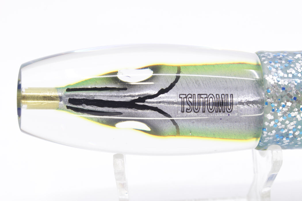 Tsutomu Lures Blue-Gold-Silver Fish Head Moke Invert 9" 7oz Skirted Blue-Silver
